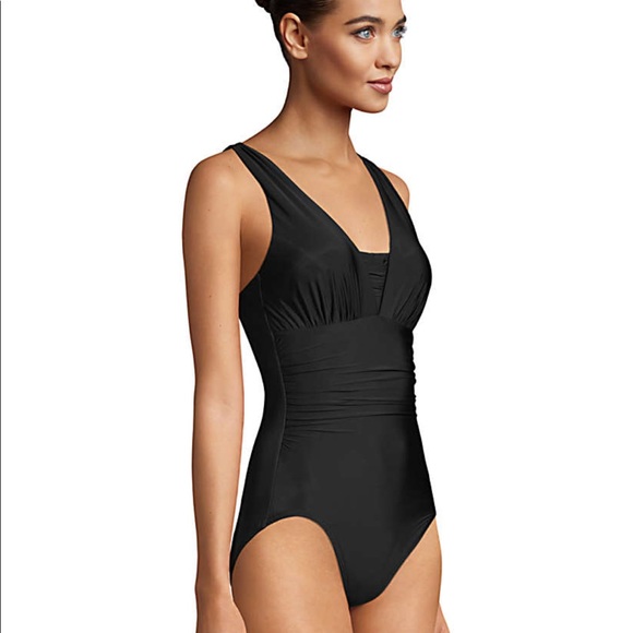 Lands End swimsuit Grecian tummy control black - Picture 6 of 7